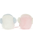 The Amuseables Toastie Pink and White Marshmallows by Jelly Cat Inc. sit side by side, each with playful ear muffs, creating a cozy winter accent that's perfect for gifting.