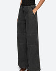 Zayna Denim Wide Leg Jeans by Sea New York with visible seams, paired with a black top and brown shoes.