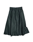 Introducing the Aquarius Cocktail LE SKIRT Silk Taffeta: a dark green, knee-length full flared skirt, designed with an elastic waistband. Photographed against a white background, this Italian-crafted taffeta piece boasts a lightweight and slightly shiny finish for a flowing, gathered look.