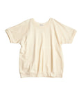 The Aquarius Cocktail Ruth French Terry SS Sweatshirt, in cream, is a boyish, short-sleeve PE top made from organic cotton French terry with a crew neckline and ribbed sleeve and waist hems, shown laid flat on a white background.