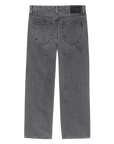 The Wayne Jean by The Great Inc. features straight-leg gray 100% cotton denim, shown from the back with two pockets and a belt loop waistband.