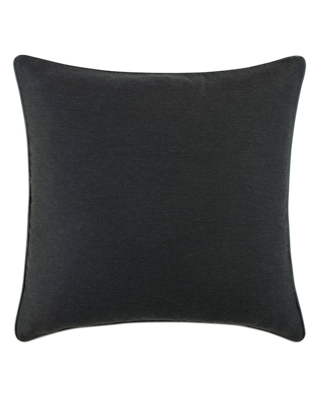 A square, dark gray pillow with a smooth texture and a contemporary aesthetic. The pillow's simple design and monochromatic color make it versatile for various interior decorations. Measuring 27x27 in size, it appears plush and comfortable, perfect as the SOLID EURO SHAM IN BLACK 27x27 by Eastern Accents addition to your space.