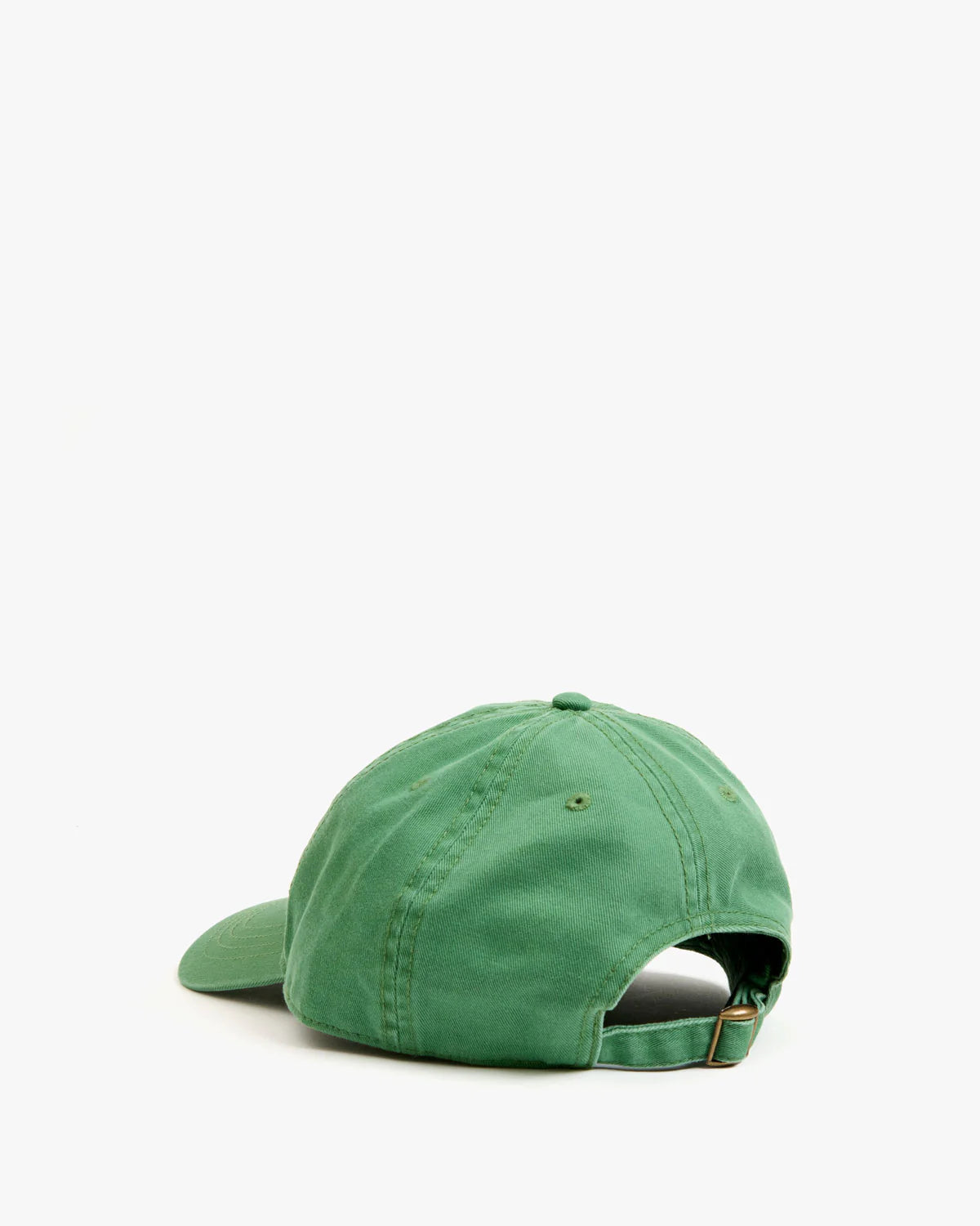 The Clare Vivier "Baseball Hat PasMal" is a green 100% cotton cap shown from the back, featuring visible stitching, a curved brim, and an adjustable sliding metal closure against a plain white background.