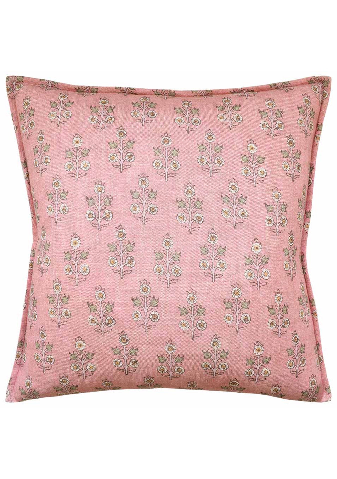 Decorative Poppy Spring Blush 22x22" cushion by Ryan Studio with a detailed floral pattern in gold and green tones, edged with a thin, subtle border, perfect for any Scottsdale bungalow.