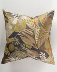 Introducing the Pindler Custom 2 Pillow 28x28, a square cushion showcasing a nature-inspired design adorned with leaves and abstract shapes in soothing shades of green, brown, and beige on a light background. This ultra-luxurious pillow comes complete with an insert to ensure maximum comfort.