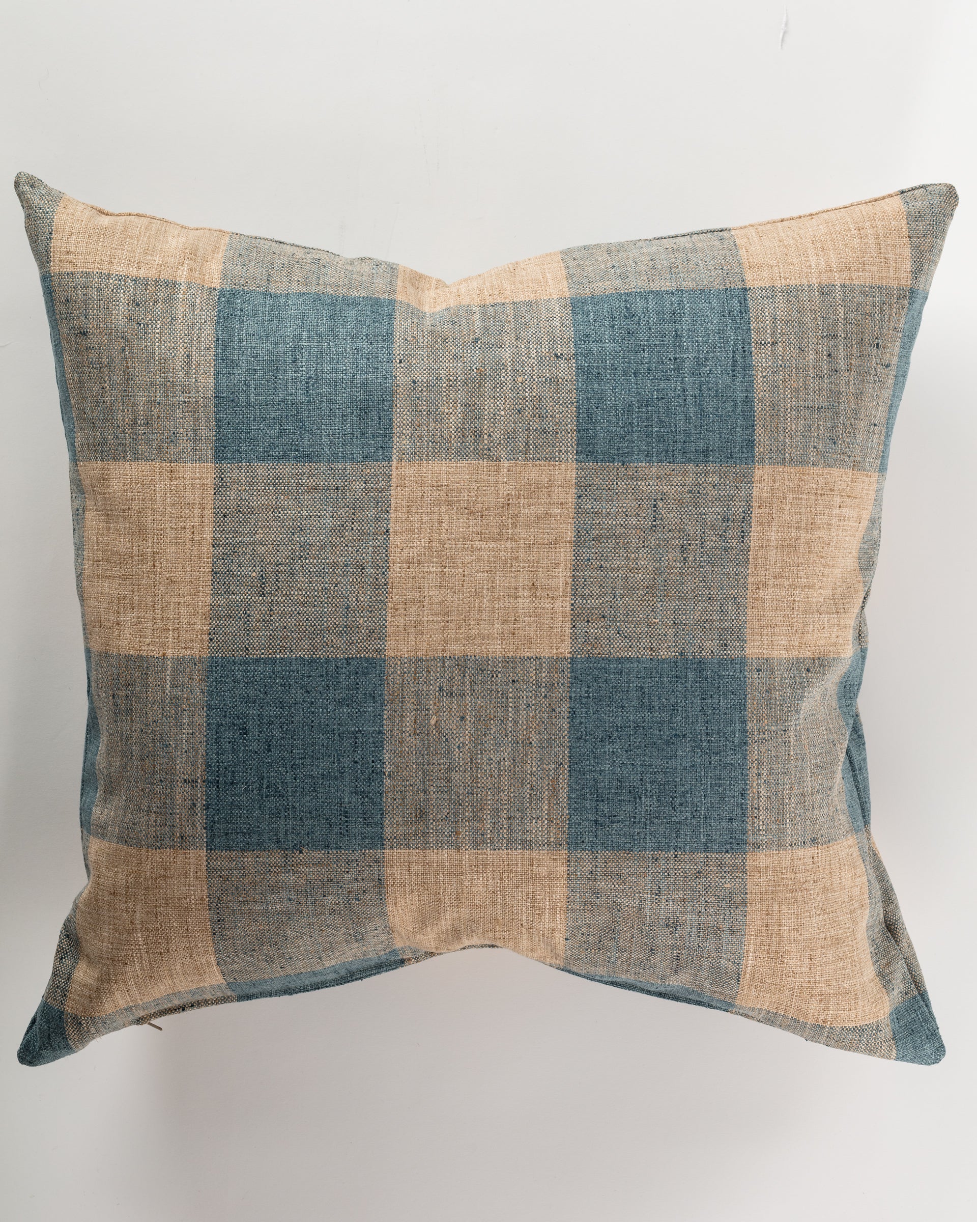 Experience both comfort and style with the Custom 3 Pillow 28x28 by Pindler, designed as a square pillow featuring a large checkered pattern in blue and beige on a white background. The fabric&#39;s woven texture adds to its luxurious Euro pillows appeal.