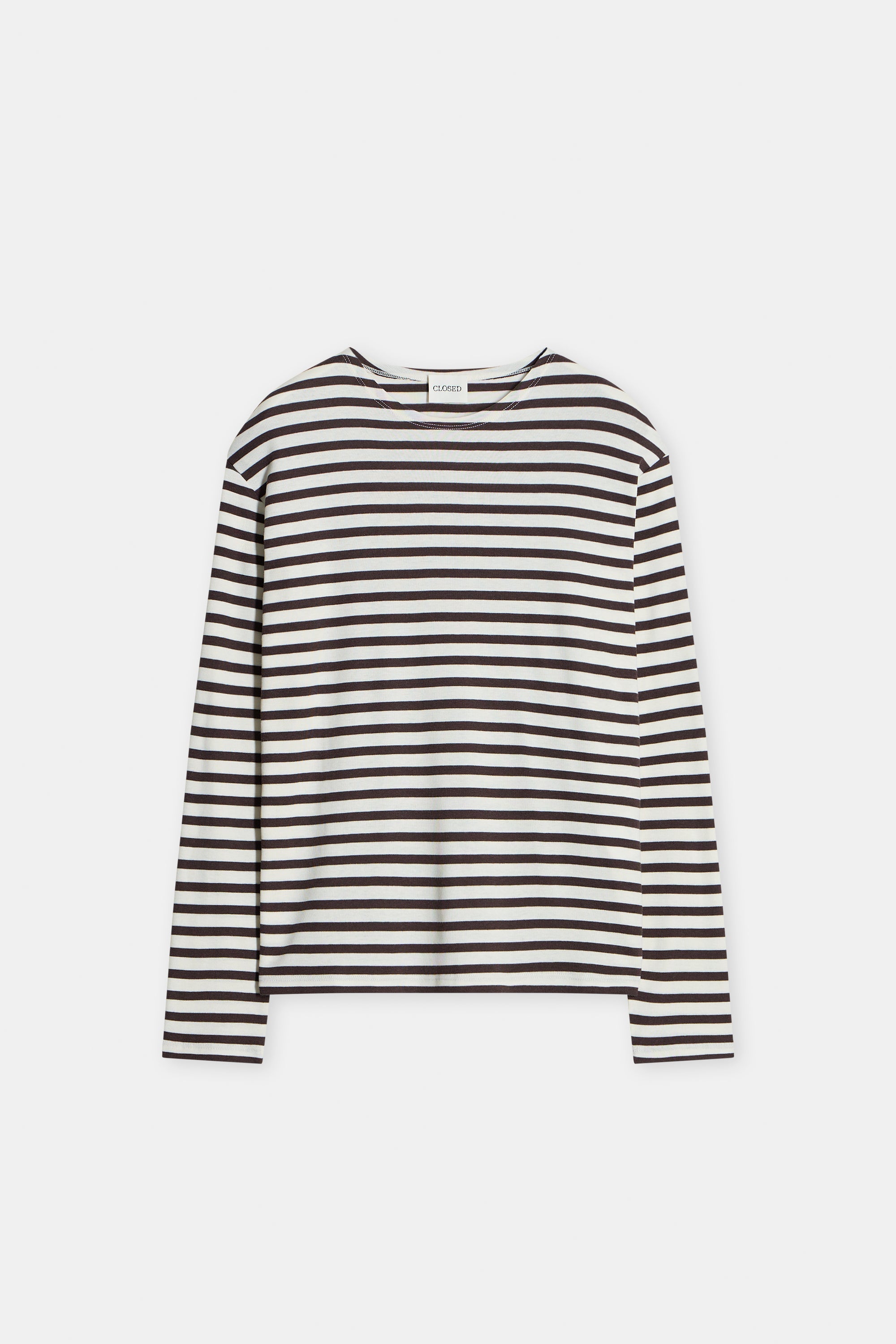 Mahogany brown long sleeve tee by CLOSED in soft modal cotton on a white background.