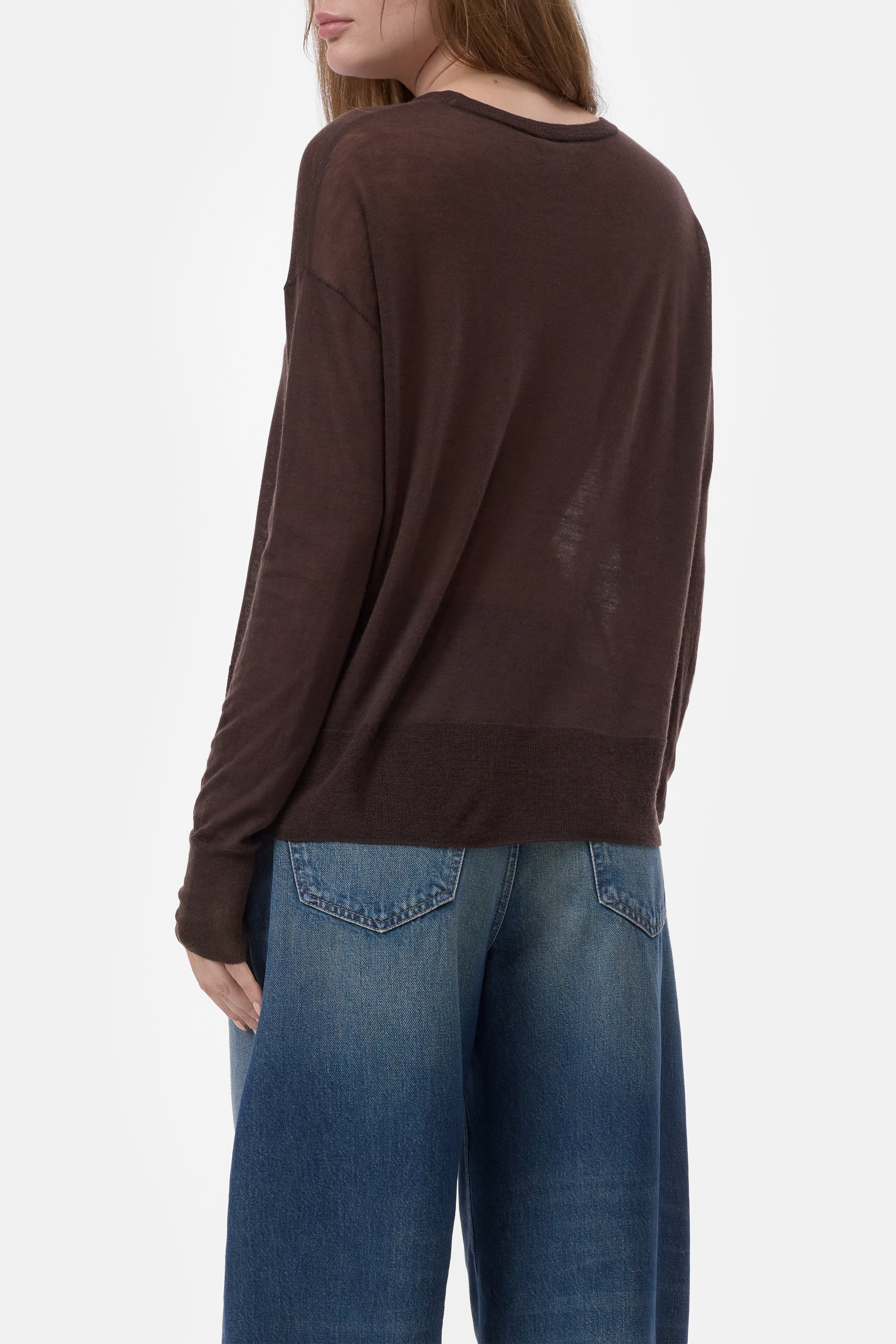 CLOSED crew neck long sleeve top in white, back view, womens clothing at Bungalow Furniture &amp; Accessories.