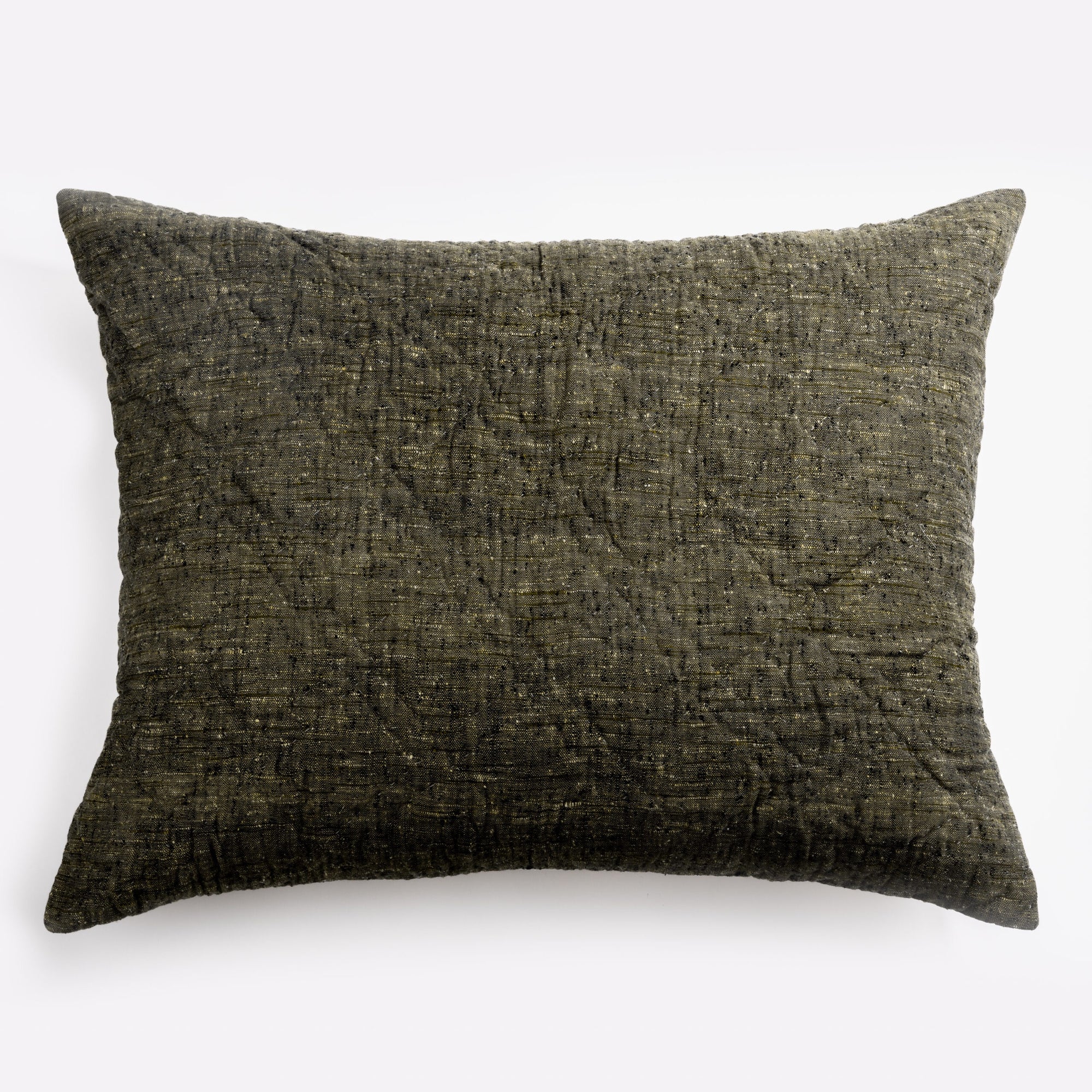 The Adley Dutch Euro pillow by Amity Home is rectangular and dark green with a textured, subtly crinkled surface, shown against a white background for an organic look that brings natural charm to any space.