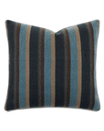 The Hig Striped Pillow by Eastern Accents is a rectangular pillow featuring vertical stripes in shades of blue, brown, and beige. The ribbed texture of the fabric adds depth to the pattern, while neatly finished edges give it a clean, tailored appearance. It includes a feather down insert and is dry clean only.