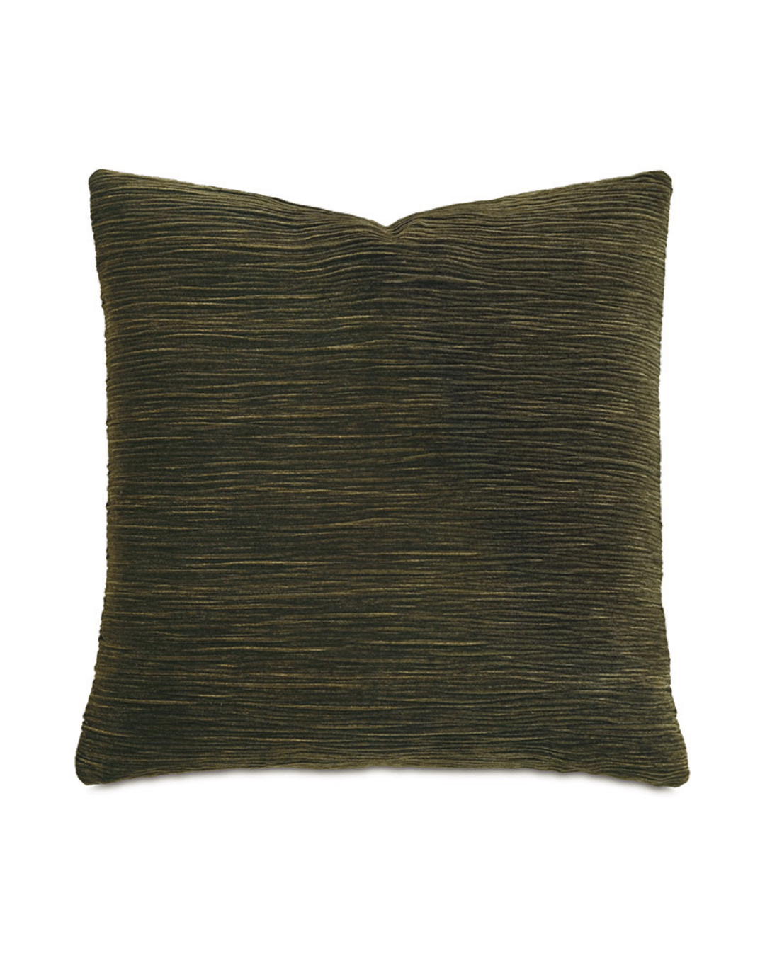 The Bembe Chenille 22X22 by Eastern Accents, a square pillow featuring textured fabric in dark green with subtle jacquard-woven horizontal stripes, rests elegantly against a plain white background.