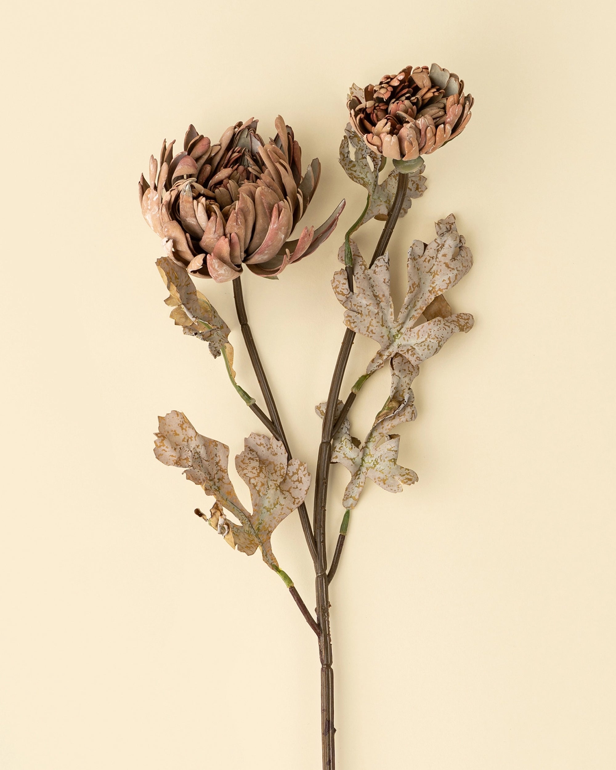 Brown dahlia spray with dried, unique petals by Faire, perfect for vases or faux floral arrangements.