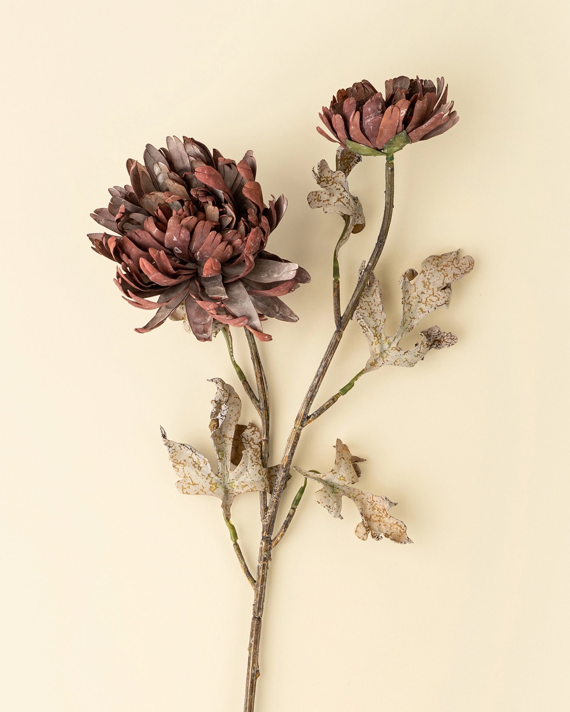 Pair of burgundy dahlia sprays with textured petals by Faire, perfect for vases and neutral home decor settings.