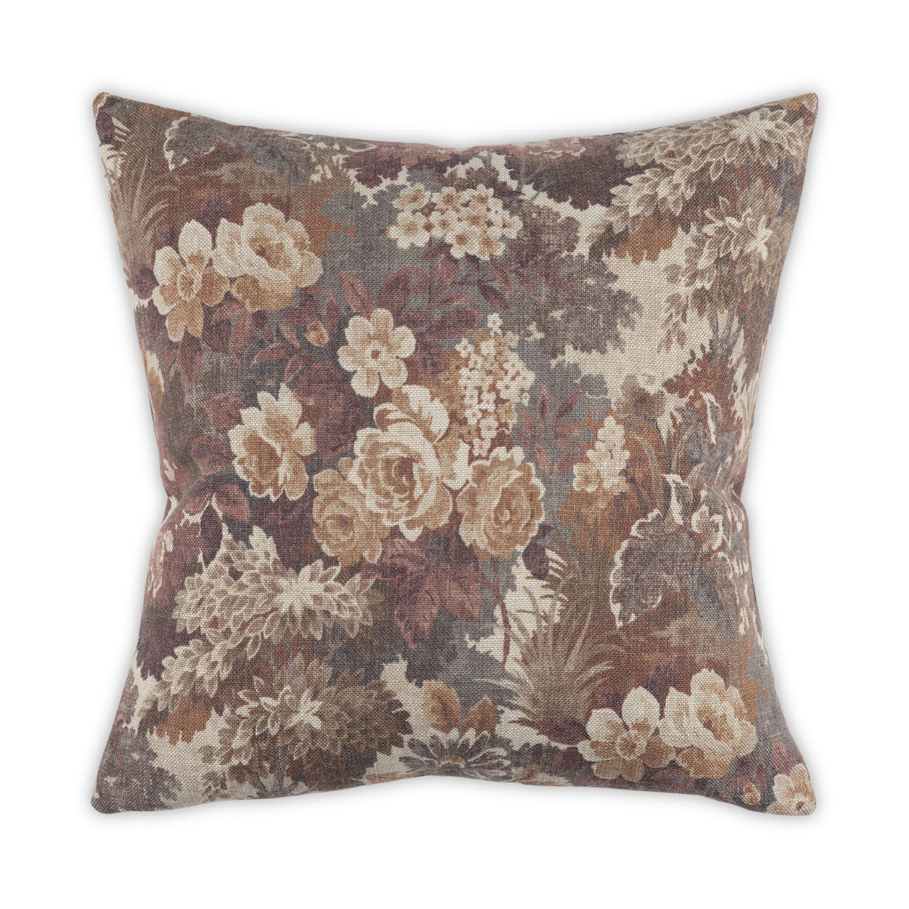 Mulberry floral throw pillow with vintage-inspired painterly design by Moss Studio for Bungalow Furniture &amp; Accessories.