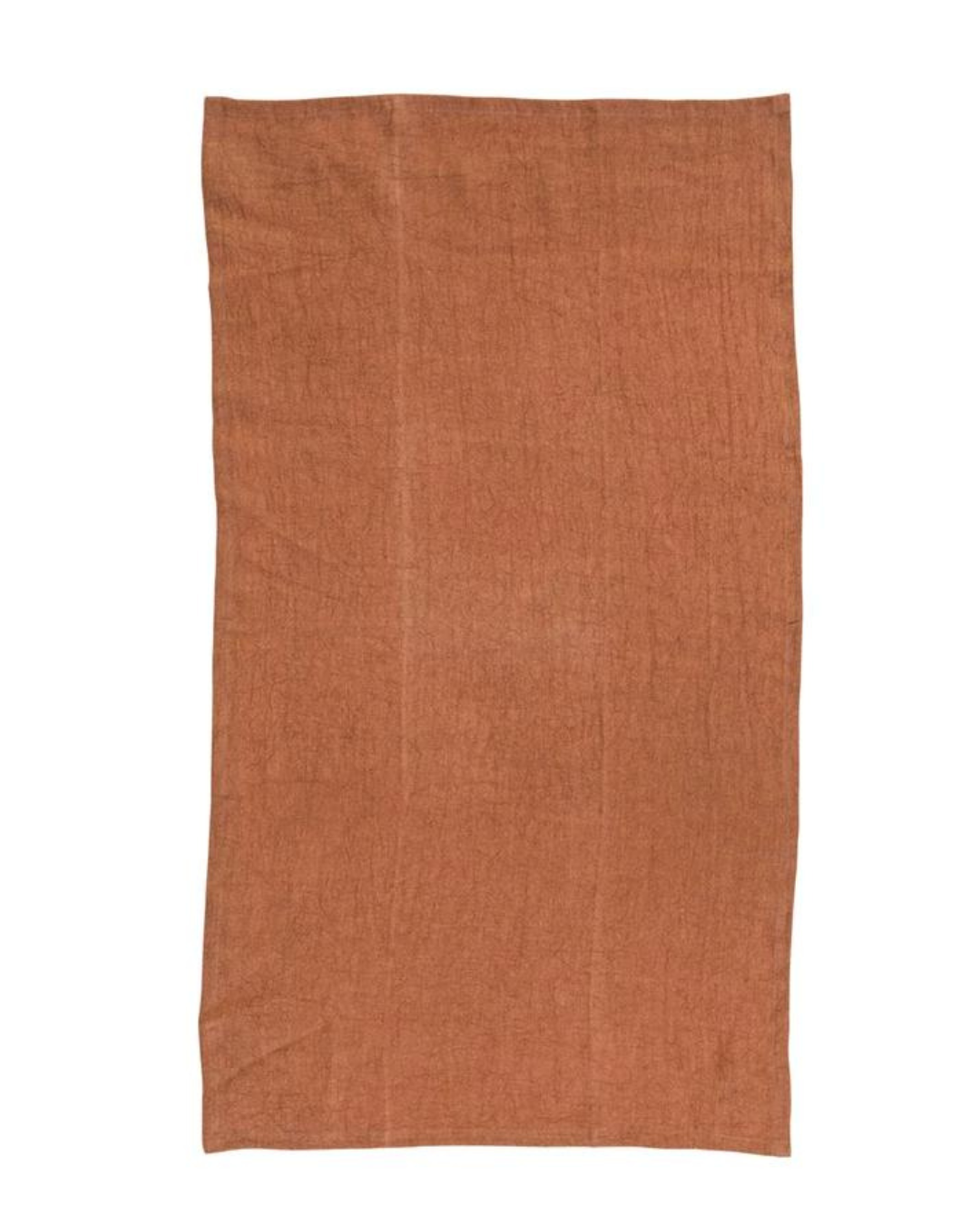 A Linen Tea Towel RUST from Creative Co-op, in a plain, rusty orange hue with a simple and minimalist design, displayed flat against a white background. The subtly visible texture of the linen fabric showcases its natural weave and slightly wrinkled appearance—perfect for adding charm to your kitchen and dining table.