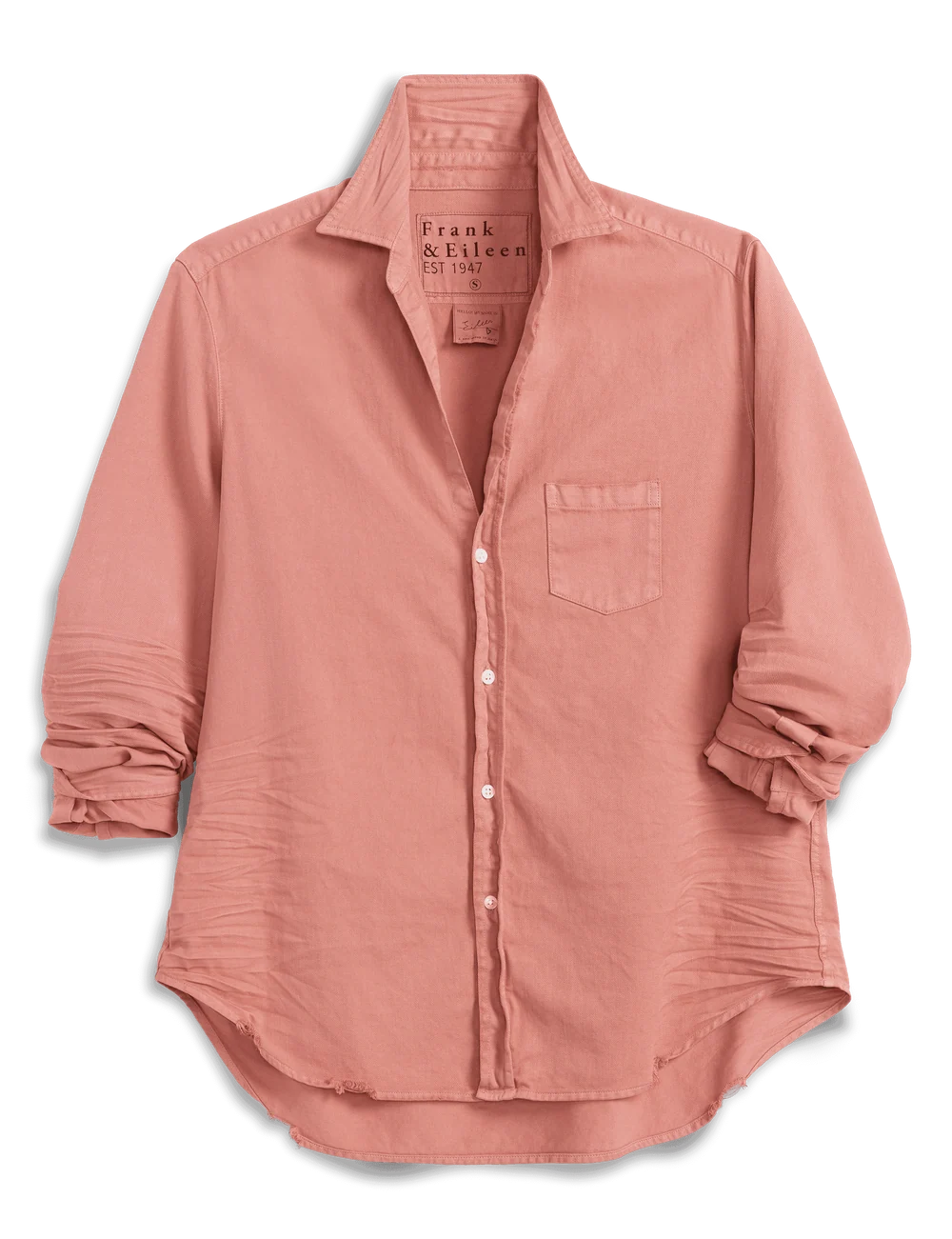 Lightweight cotton shirt with chest pocket and rolled cuffs by Frank &amp; Eileen in Adobe, relaxed California style.