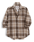 Brown plaid cotton button-up shirt with cuff sleeves and front pocket by Frank & Eileen, relaxed fit.