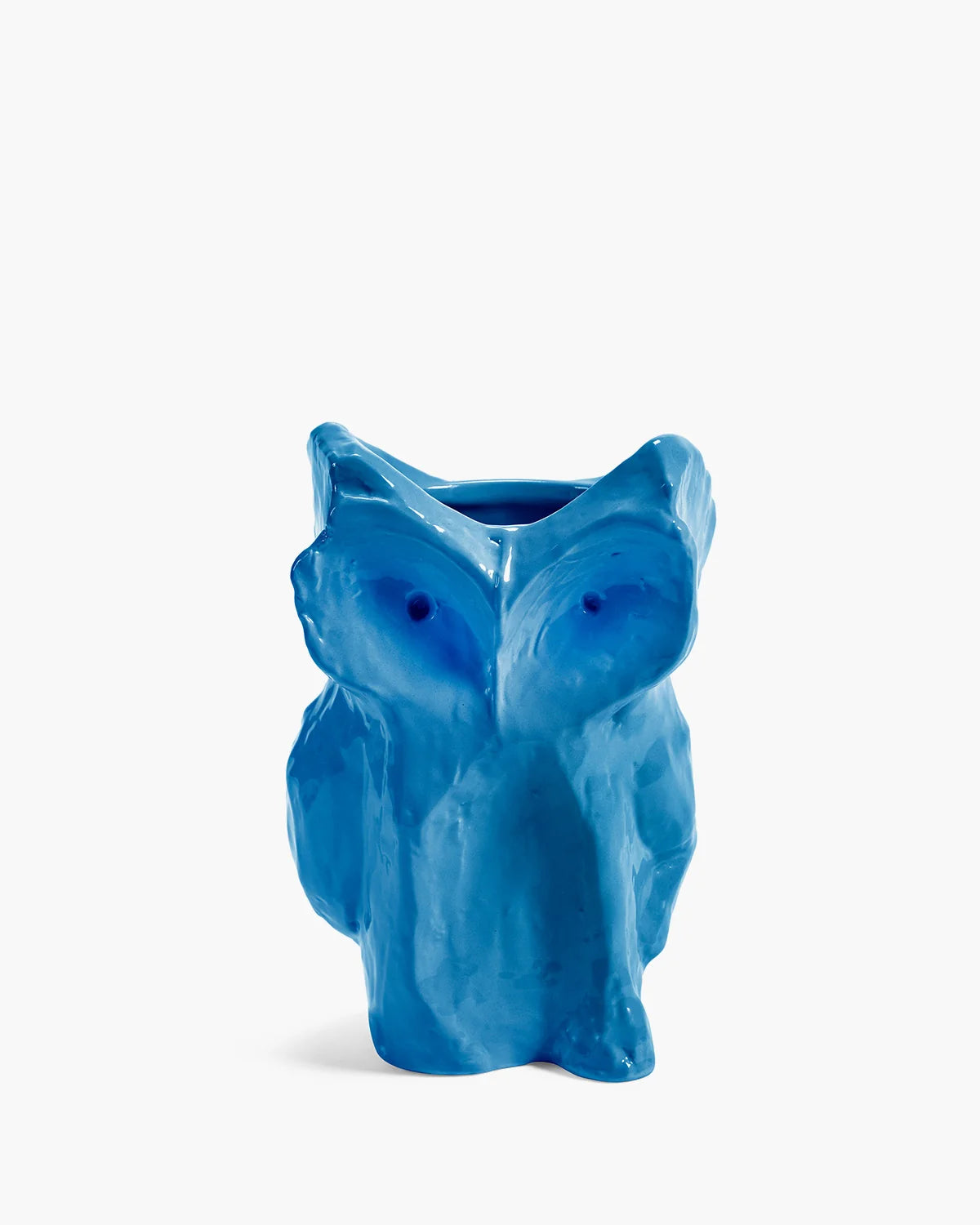 Blue sculptural owl-shaped vase with glossy finish by Serax, ideal for modern home decor.