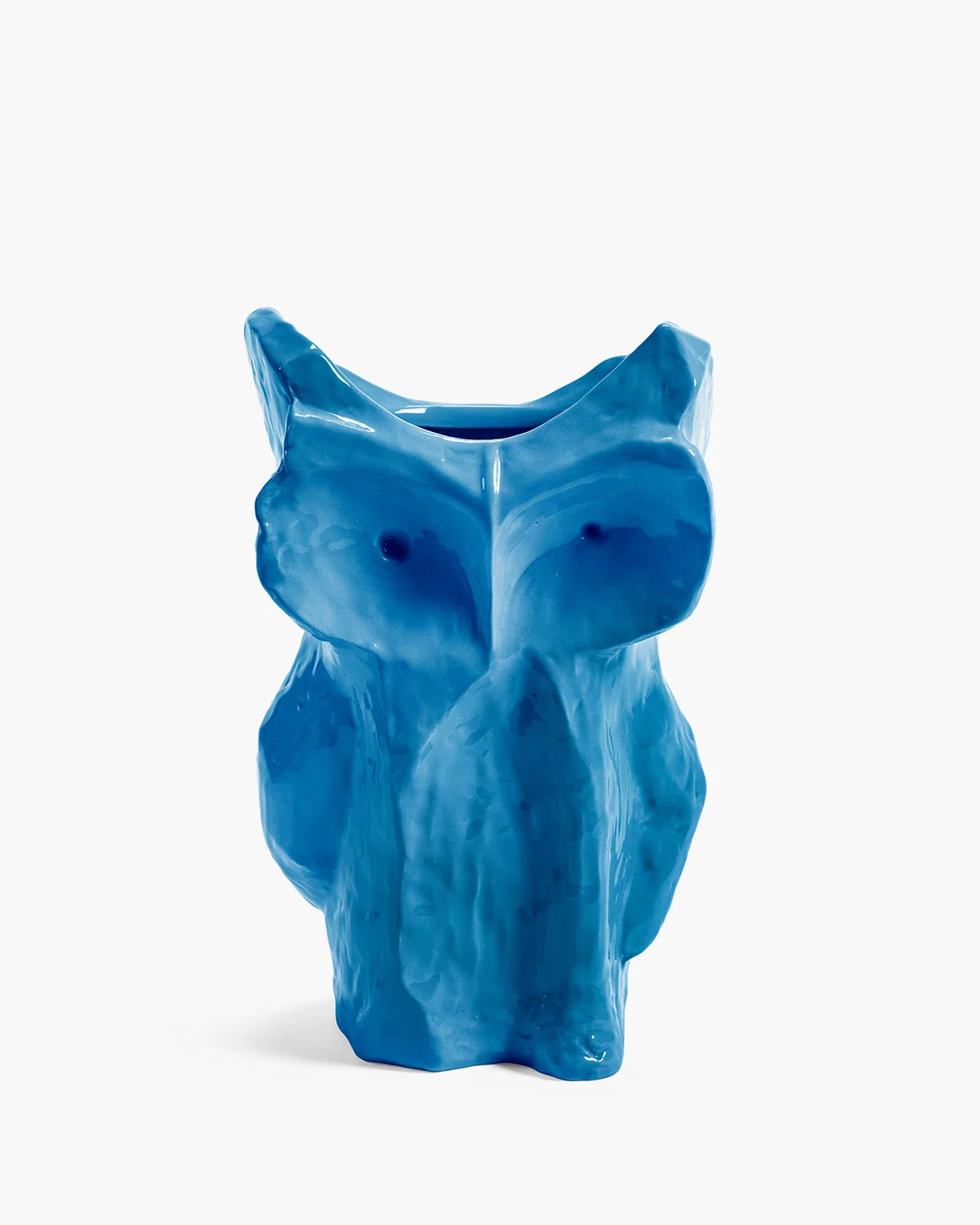 Blue ceramic vase in a faceted owl shape by Serax, After Midnight collection, perfect for eclectic decor.