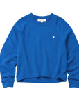 Bright blue sweatshirt with white heart, raglan sleeves, 100 cotton by Kerri Rosenthal for Bungalow Furniture & Accessories.