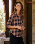 Frank & Eileen relaxed-fit shirt in sunlight, styled outdoors near a stone building for a casual, effortless look.