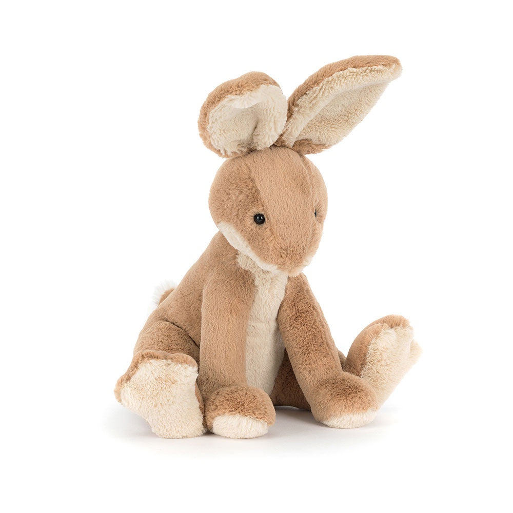 The Horticus Hare plush toy by Jelly Cat Inc. features soft biscuit-colored fur, long ears, and a white belly, making it the perfect cuddly companion. It is shown against a white background.