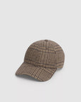 The harlow baseball cap by Rag & Bone is a brown plaid wool hat with a curved brim and leather strap, shown on a plain white background.