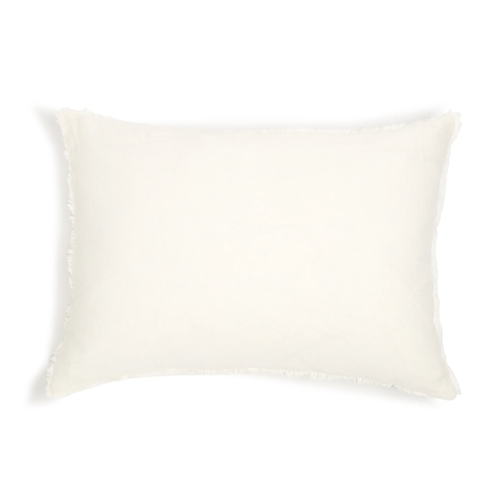 The Hunter Big Pillow by POM POM is a plain white rectangular pillow made from hand-loomed linen with slightly frayed edges, pictured against a white background.