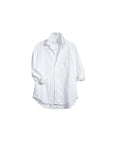 The Shirley Tattered Denim by Frank & Eileen is shown against a plain white background with sleeves slightly rolled and an unfolded collar, offering a relaxed fit that's perfect for effortless casual California style.