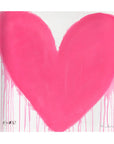 The In My Heart Drippy Heart Block 8x8 by Kerri Rosenthal showcases a large pink heart in the center on a white background, adorned with subtle drip marks at the bottom. The word "ALWAYS" is written in black in the lower left corner, and an indistinct signature appears in the lower right corner, perfectly capturing Rosenthal's Blocks of Love series.