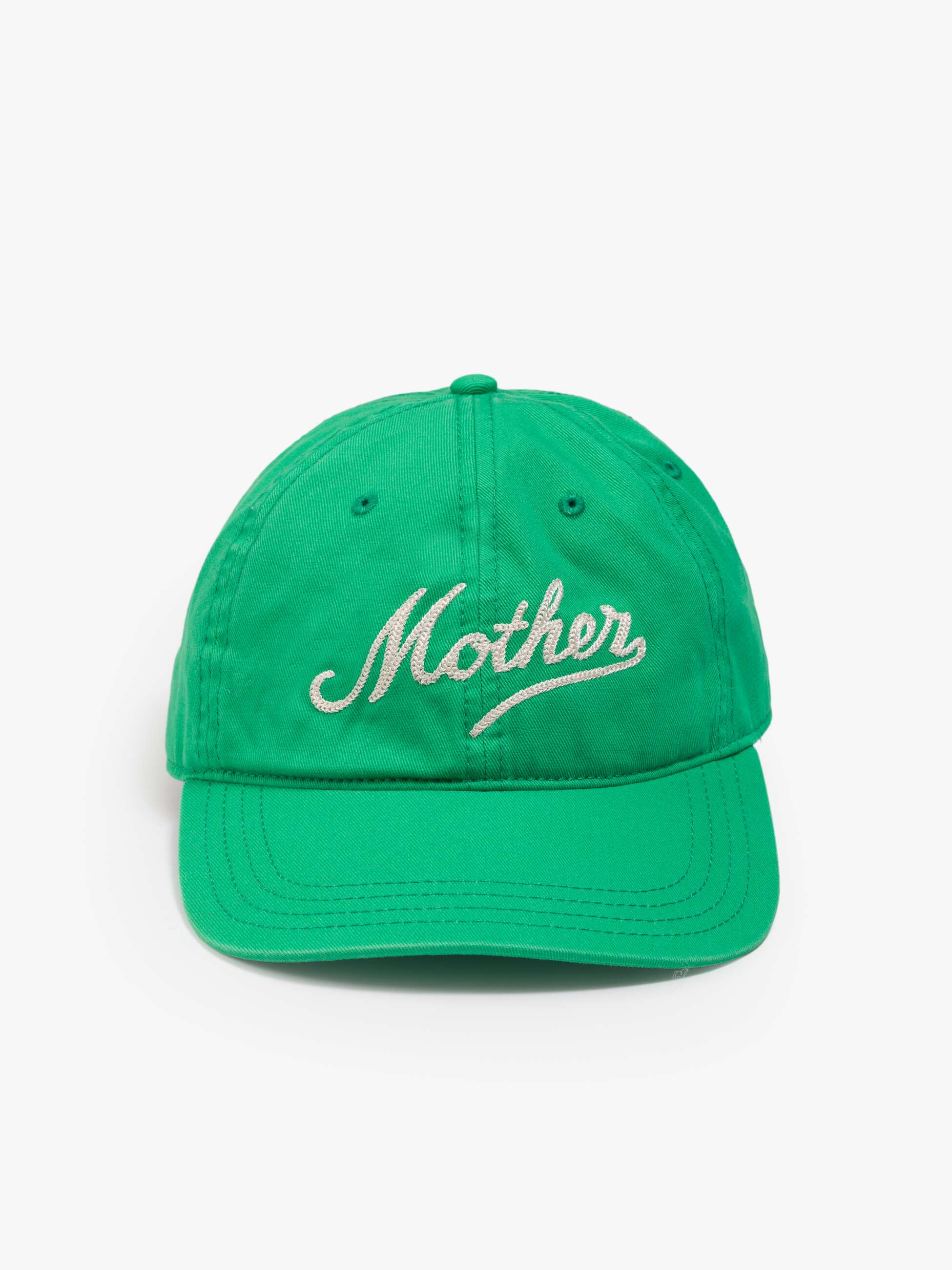 Jade dad hat with white embroidery by Mother, classic style available in several colors at Bungalow Furniture & Accessories.