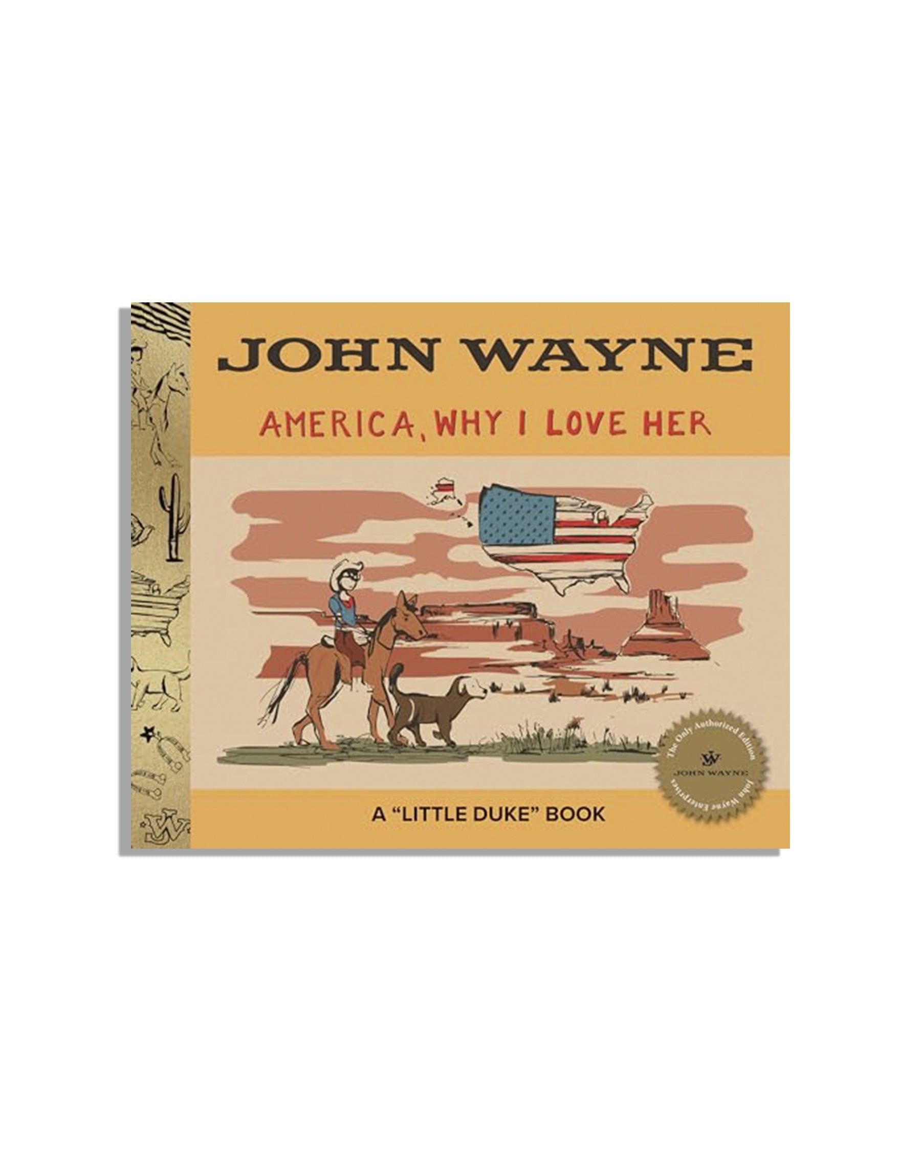 The Faire "America, Why I Love Her" cover features a cowboy on horseback with his dog, red rocks, and the USA outlined with the American flag. A gold seal and spoken word album highlight capture the American spirit.