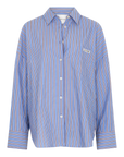 Blue cotton shirt with white and red stripes, wide cuffs, buttons, and chest pocket by Love Stories HILLARY.