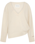 Cream wool-blend V-neck jumper with long sleeves and ribbed cuffs, Love Stories RACHEL.