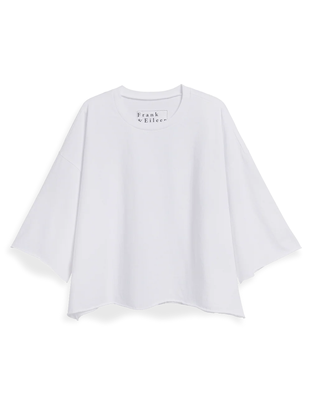 White oversized cotton tee with raw hem and wide sleeves by Frank &amp; Eileen, Presley style, perfect for casual wear.