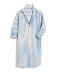 The MARY Shirtdress S25 by Frank & Eileen features long sleeves, blue and white stripes, a collar, single chest pocket, and rolled cuffs—ideal as a casual dress or chic beach cover-up.