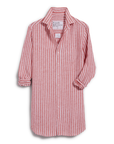 The Mary Shirtdress by Frank & Eileen features red and white vertical stripes, a button-up front, rolled sleeves, and a chest pocket—a versatile piece with a flattering silhouette for any occasion.