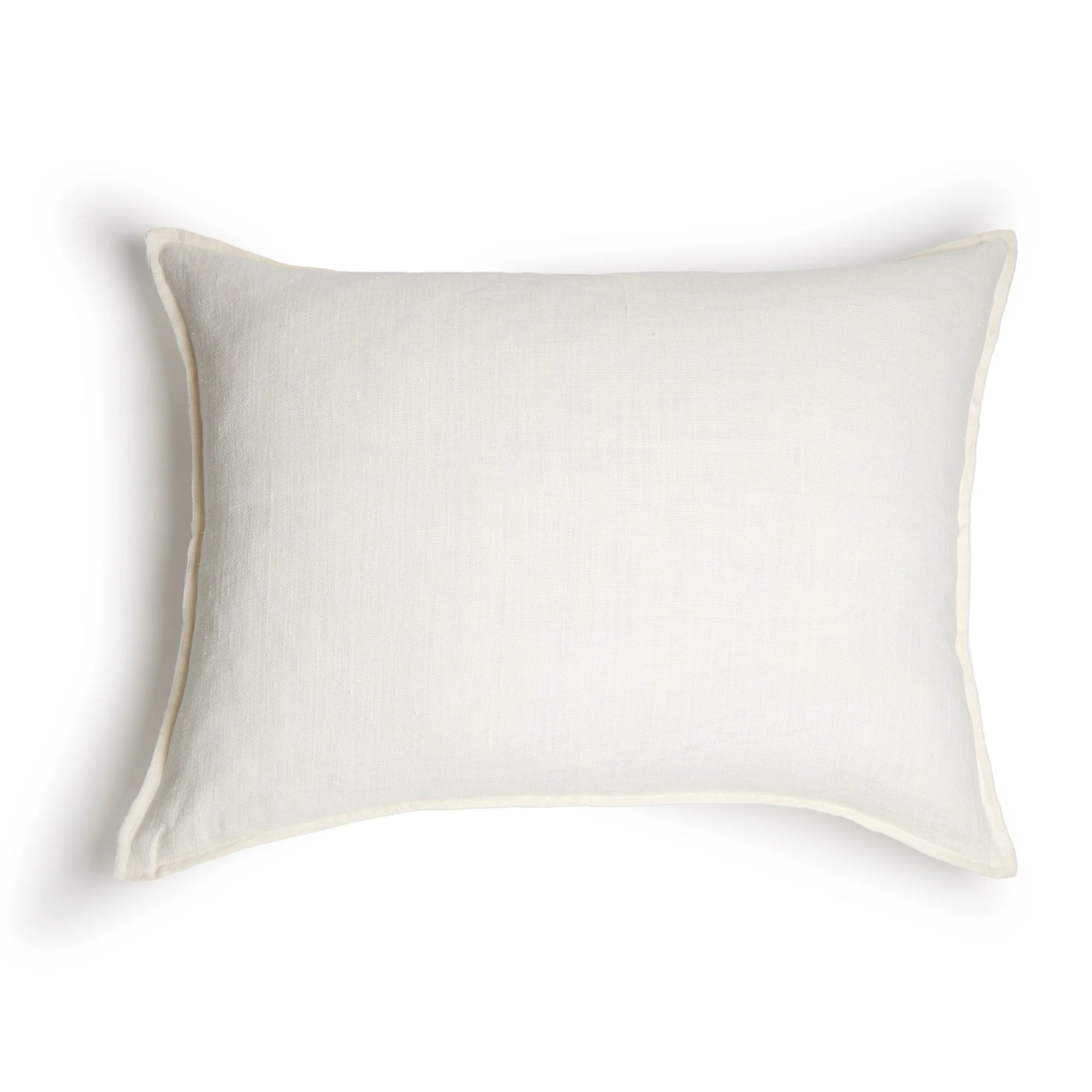 The Montauk Big Pillow 28x36 by POM POM is a rectangular, white pillow made from hand-loomed linen with flanged edges and a simple design, shown on a white background.