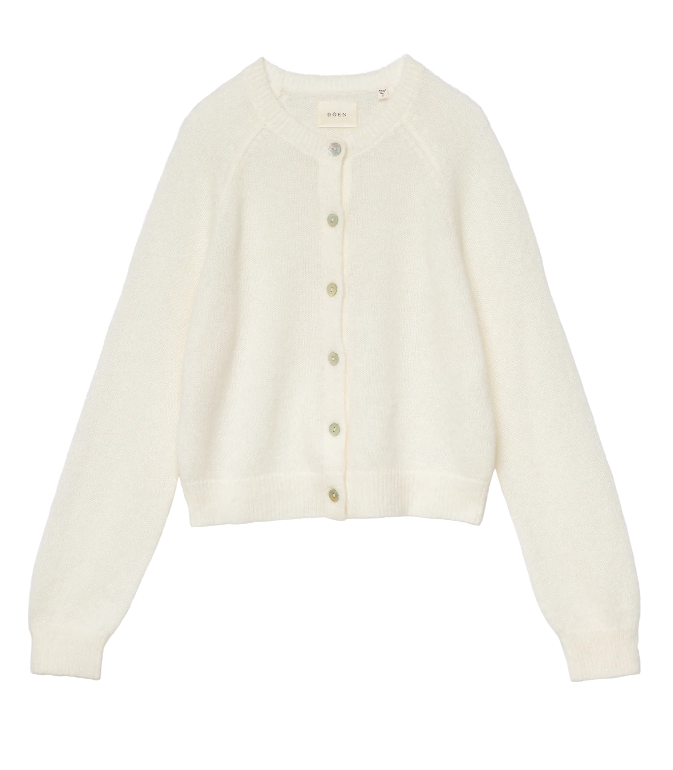 Cream long-sleeve cardigan with button front, DOEN Petra made of superfine alpaca and merino wool.