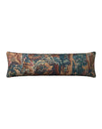 The Loloi Rugs Green/Multi 12x46 pillow is a long, rectangular decorative piece with a tapestry leaf and floral design in green, blue, brown, and red, finished with a hidden flap zipper for a sleek look.