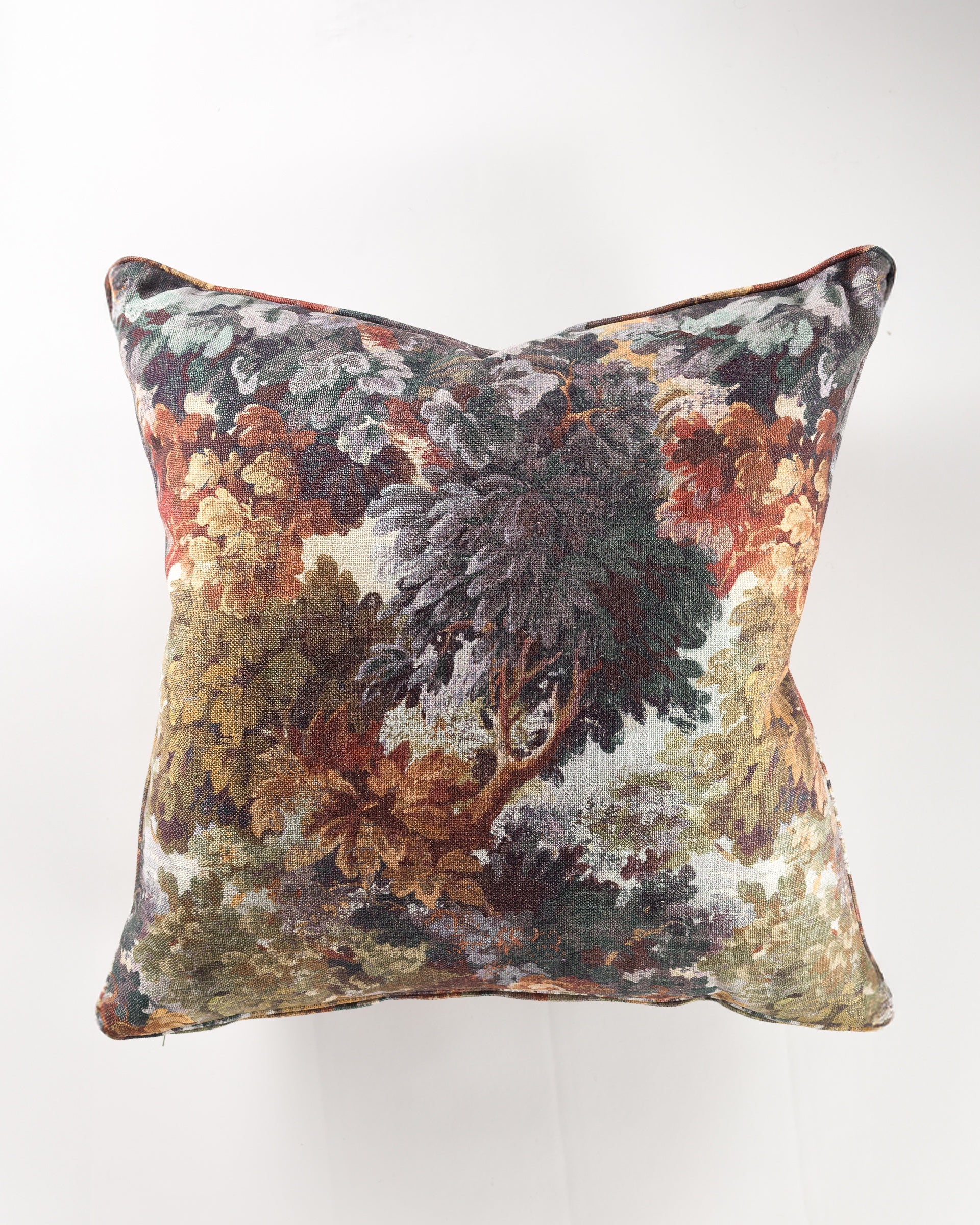 The Verdure Spice Gr-9 Pillow 26x26 by Gabby features a tapestry-style central tree with multicolored earth-tone foliage, adding luxurious style and elegance to euro pillows or any insert.
