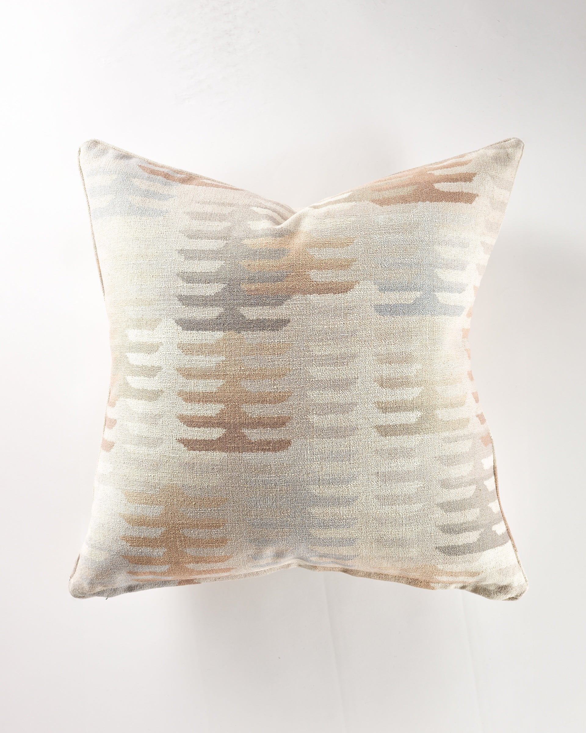 The Gabby Anchors Pastel Gr-6 Pillow 26x26 features a subtle geometric pattern in beige, tan, blue, and gray, making it a stylish choice for euro pillows or your favorite insert. Shown against a plain white background.