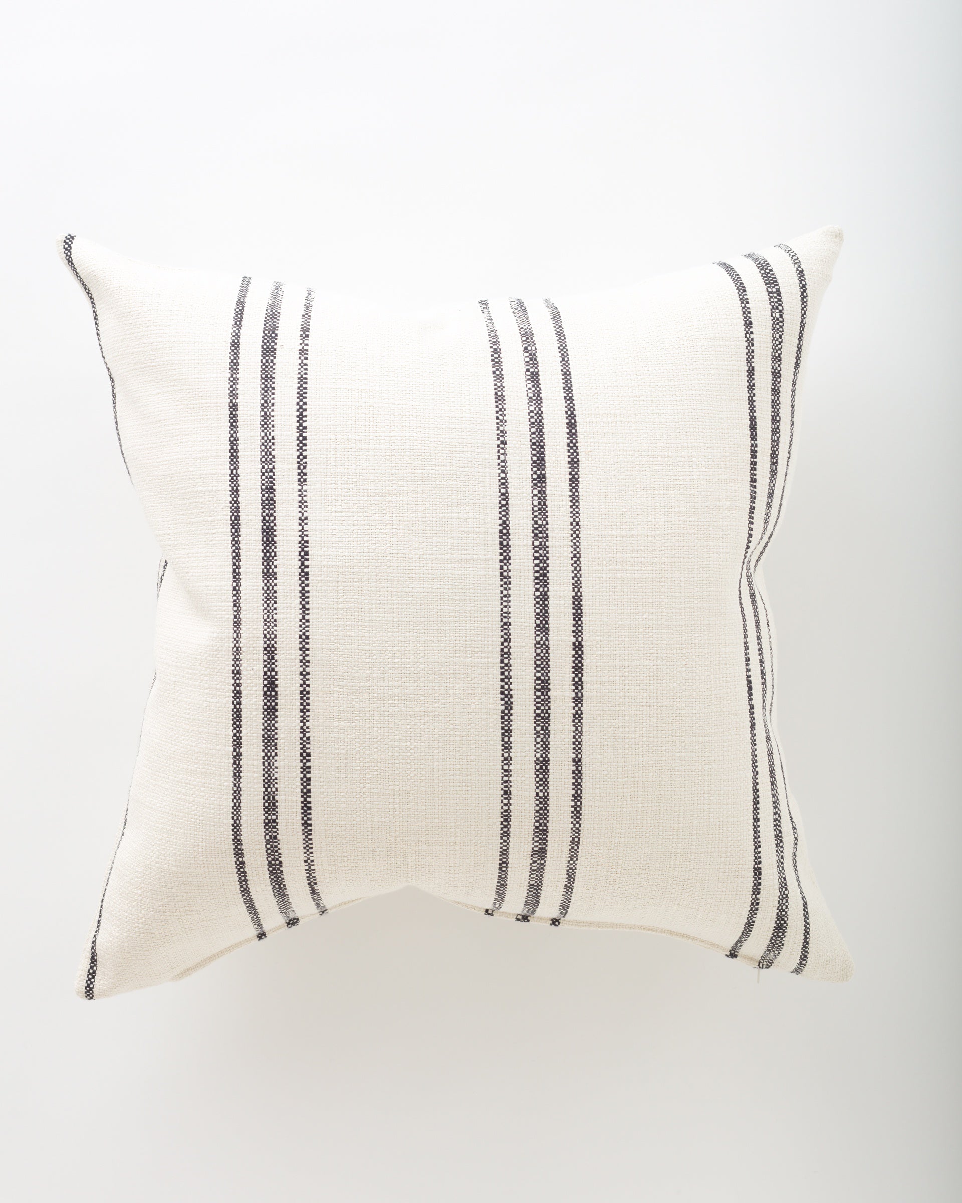 The Black Cream Stripe 26x26 euro pillow by Jeff's Antiques features vertical black and gray stripes on a cream background, shown against a plain white backdrop.