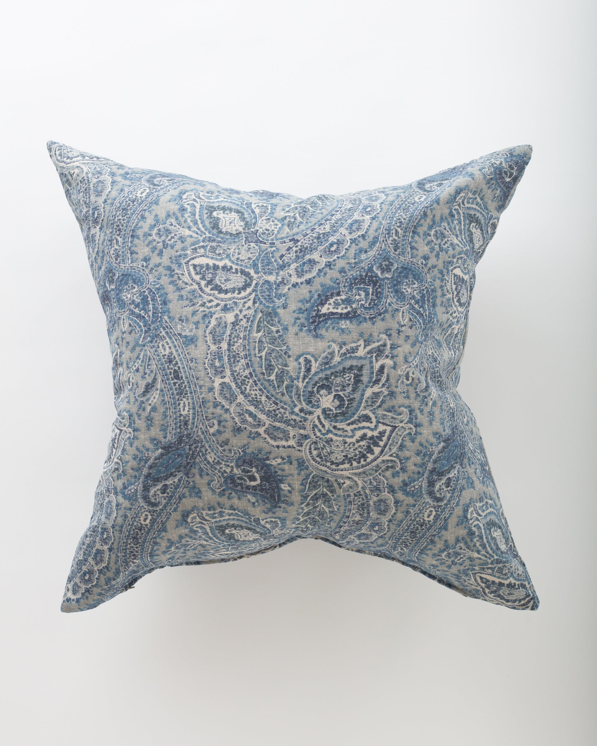 The Pindler Brookview 26x26 euro pillow, featuring a blue and white paisley design, is photographed on a plain white background—an ideal stylish addition to your luxury pillows collection.