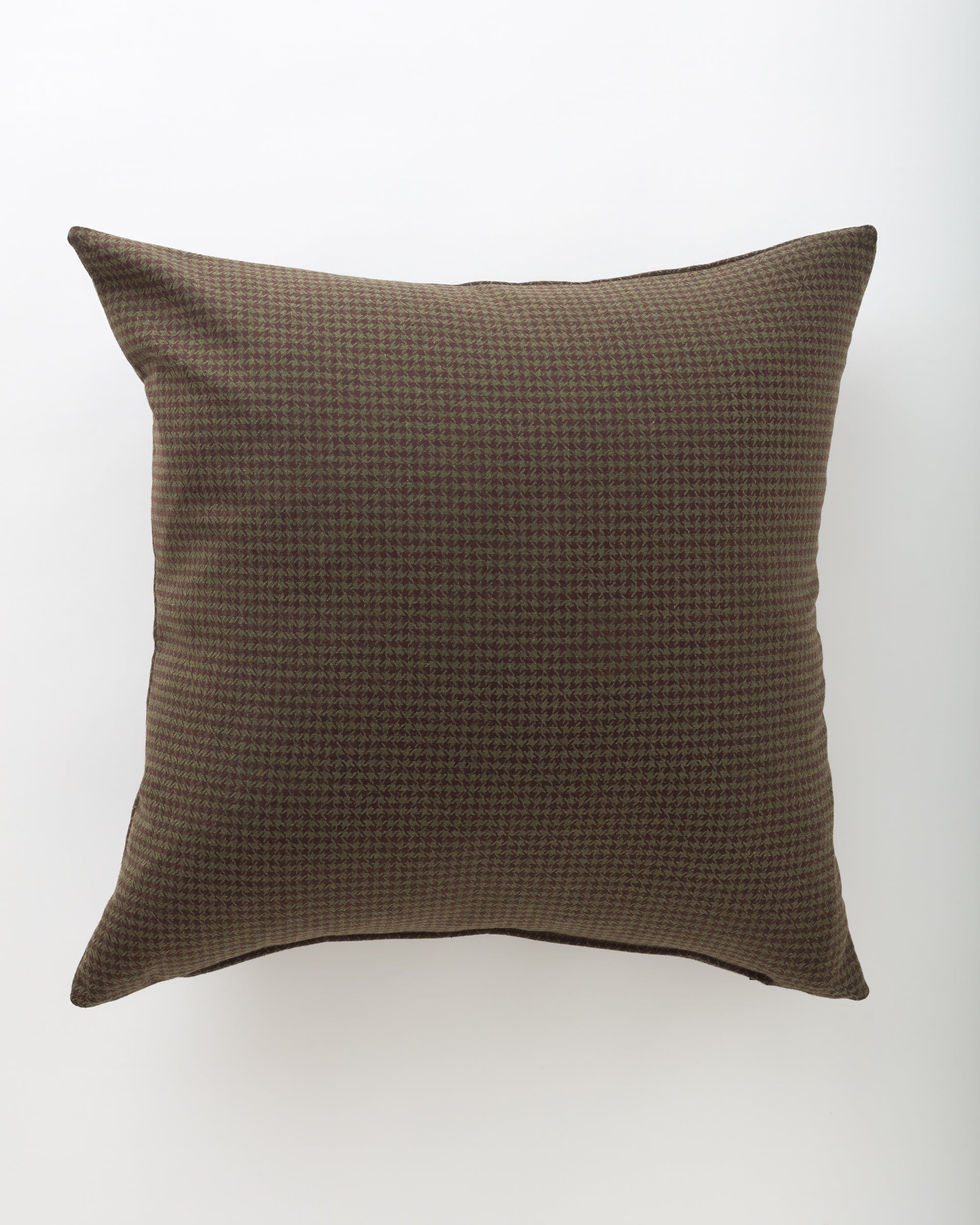 The Pindler Connor 26x26 pillow features a brown and dark houndstooth pattern and is displayed with a plush insert against a plain white background.