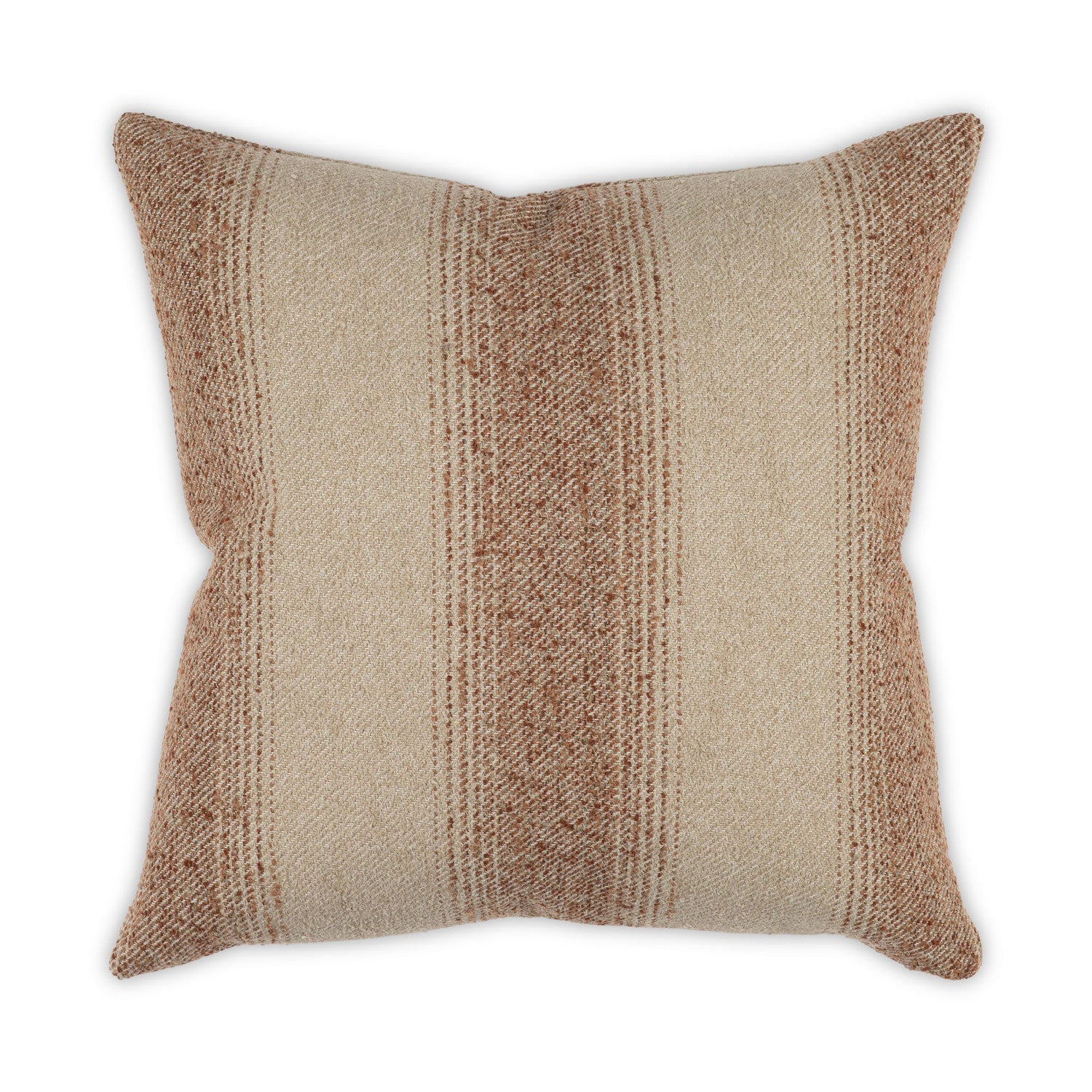 The Reed 24x24 Pillow by Moss Studio features a beige and brown square design with simple woven texture and vertical stripes, offering a neutral, earthy look with minimal style that's perfect for modern farmhouse interiors.