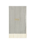 A rectangular sheet of tissue paper with vertical black and white stripes. The center of the sheet features a small, gold emblem with the word "Papyrus" written in cursive. Perfectly sized as practical Guest/Dinner Napkins by My Mind's Eye, they add an elegant touch to gatherings.