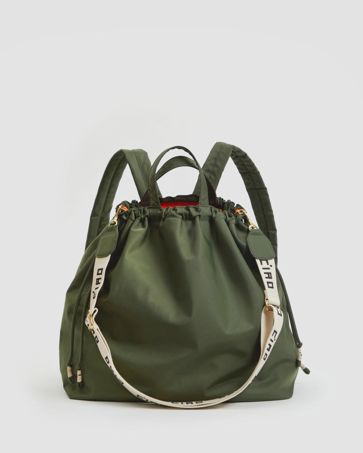 Skagen Large Nylon Backpack Green Drawstring Adjustable Leather Trim Ebba Bag Waxed Canvas & Leather Backpack | Green Drawstring Top  main image 3