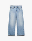 The Rag & Bone ftwt saige ankle straight jeans feature a light blue wash, high-rise waist, straight-leg fit, featherweight denim, classic five-pocket design, and button-zip closure, shown laid flat on a white background.