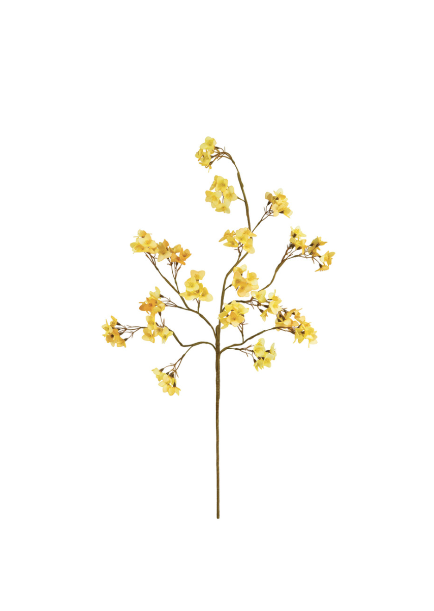 Artificial Gold Botanical Stem with yellow flowers isolated on a white background in Scottsdale, Arizona by Kalalou, Inc.